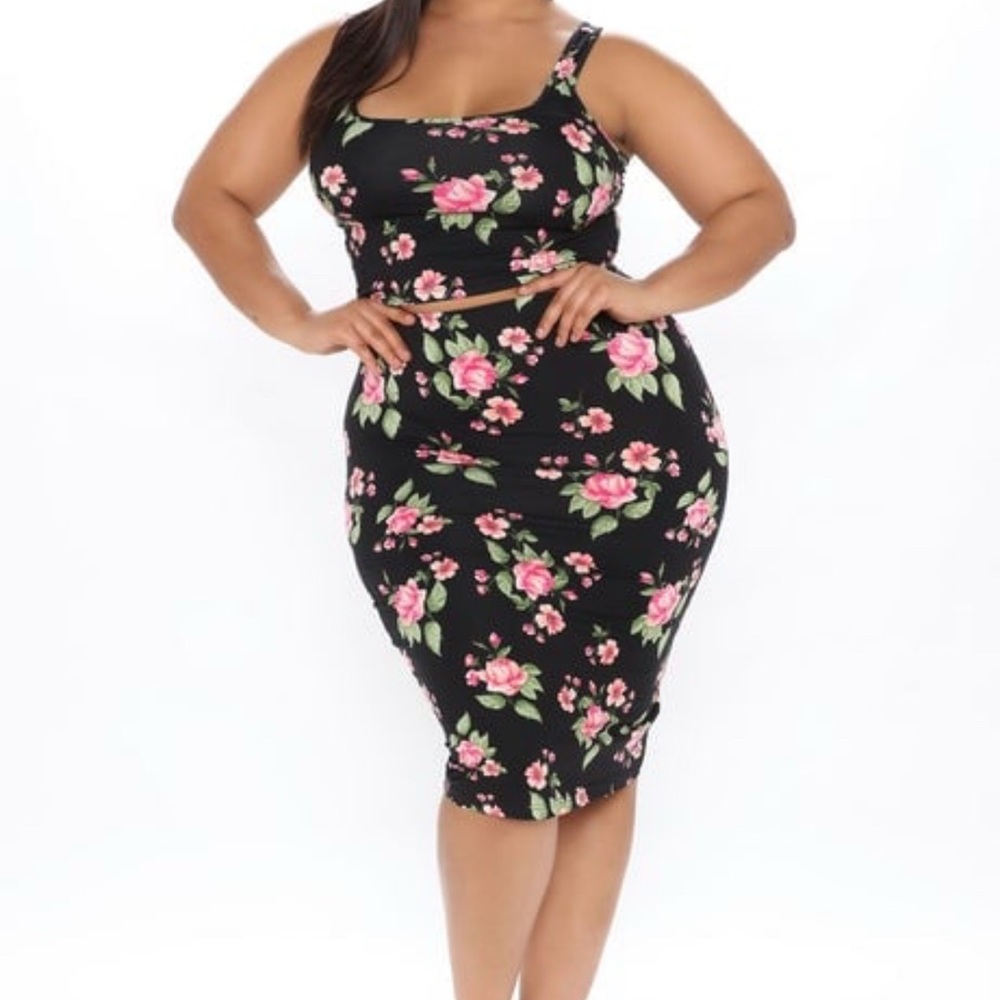 Fashion Nova Black Floral Matching Set